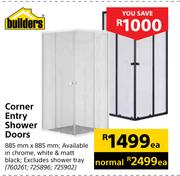 Builders Corner Entry Shower Doors-885mm x 885mm Each