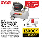Ryobi 50L Compressor com kit de Pistola de Pintura de 5 Pecas