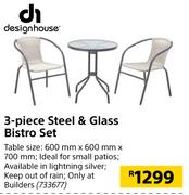 Design House 3 Piece Steel & Glass Bistro Set