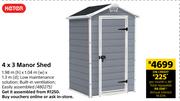 Keter 4 x 3 Manor Shed-1.98m (h) x 1.04m (w) x 1.3m (d)