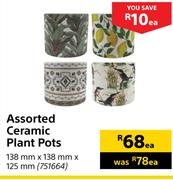 Assorted Ceramic Plant Pots 138mm x 138mm x 125mm-Each