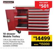 Mastercraft 10 Drawer Mobile Trolley-1.04m (w) x 460mm (d) x 1m (h)