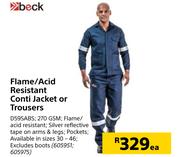 Beck Flame/Acid Resistant Conti Jacket Or Trousers-Each