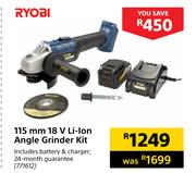 Ryobi 115 mm 18 V Li-Ion Angle Grinder Kit