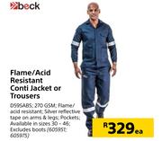 Beck Flame/ Acid Resistant Conti Jacket Or Trousers D59SABS-Each