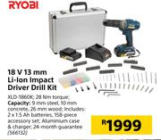 Ryobi 18V 13mm Li-Ion Impact Driver Drill Kit XLD-1860K