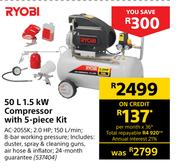 Ryobi 50L 1.5kW Compressor With 5 Piece Kit AC-2055K