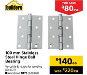Builders 100mm Stainless Steel Hinge Ball Bearing Anodised-Each