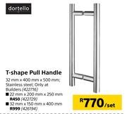 Dortello T-Shape Pull Handle-32mm x 150mm x 400mm Per Set