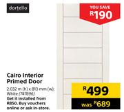 Dortello Cairo Interior Primed Door (White)-2.032m (h) x 813mm (w)