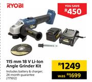 Ryobi 115mm 18V Li-Ion Angle Grinder Kit