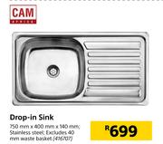 Cam Drop In Sink 750 mm x 400 mm x 140 mm
