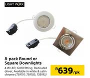 Light Worx 8 Pack Round Or Square Downlights 4 W LED-pk