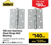 Builders Anodised 100 mm Stainless Steel Hinge (Ball Bearing)-Each