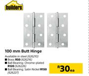 Builders Ball Bearing, Chrome Plated 100 mm Butt Hinge