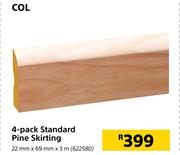 COL 4 Pack Standard Pine Skirting 22mm x 69mm x 3m
