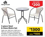 Designhouse 3 Piece Steel & Glass Bistro Set