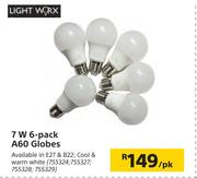 Lightworx 7W 6 Pack A60 Globes-Per Pack