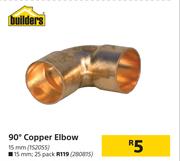 Builders 90 Degree Copper Elbow 15mm, 25 Pack