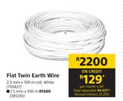Flat Twin Earth Wire White 1.5mm x 100m Roll