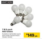 Lightworx 7W 6 Pack A60 Globes-Per pack