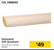 Col Timbers Untreated SAP Quadrant 3m x 19mm x 19mm