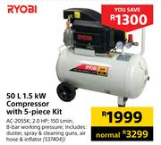 Ryobi 50L 1.5kW Compressor With 5-Piece Kit 537404
