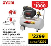 Ryobi 50L 1.5Kw Compressor With 5 Piece Kit