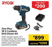 Ryobi One Plus 18V Cordless Drill Driver Kit