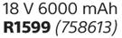 Ryobi 18 V 6000 Ah Battery 