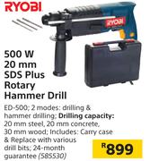 Ryobi 500 W 20 mm SDS Plus Rotary Hammer Drill ED-500