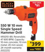 Black+Decker 550 W 10 mm Single Speed Hammer Drill KR5010-B9