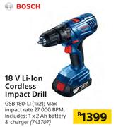 Bosch 18 V Li-Ion Cordless Impact Drill GSB 180-LI