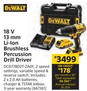 Dewalt 18 V 13 mm Li-Ion Brushless Percussion Drill Driver DCD778D2T-ZA01