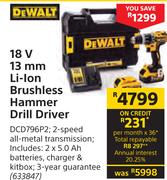 Dewalt 18 V 13 mm Li-Ion Brushless Hammer Drill Driver DCD796P2