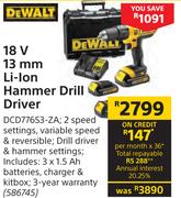 Dewalt 18 V 13 mm Li-Ion Hammer Drill Driver DCD776S3-ZA