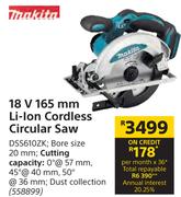 Makita 18 V 165 mm Li-Ion Cordless Circular Saw DSS610ZK