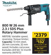 Makita 800 W 26 mm 2.3 J SDS Plus Rotary Hammer M8701B