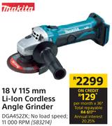 Makita 18 V 115 mm Li-Ion Cordless Angle Grinder DGA452ZK