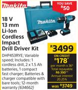 Makita 18 V 13 mm Li-Ion Cordless Impact Drill Driver Kit DHP453RYE
