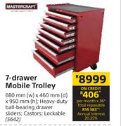 Mastercraft 7 Drawer Mobile Trolley-680mm (w) x 460mm (d) x 950mm (h)