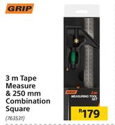 Grip 3m Tape Measure & 250mm Combination Square