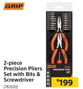 Grip 2 Piece Precision Pliers Set With Bits & Screwdriver
