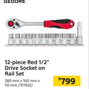 Gedore 12 Piece Red 1/2" Drive Socket On Rail Set