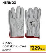 Hennox 5 Pack Goatskin Gloves-Per Pair
