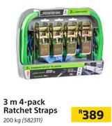 3m 4 Pack Ratchet Straps 200kg