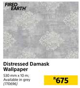 Fired Earth Distressed Damask Wallpaper 530 mm x 10 m