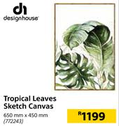Designhouse Tropical Leaves Sketch Canvas 650mm x 450mm
