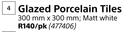 Glazed Porcelain Tiles-300mm x 300mm Per Pack