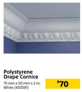 Polystyrene Drape Cornice White-75mm x 50mm x 2m